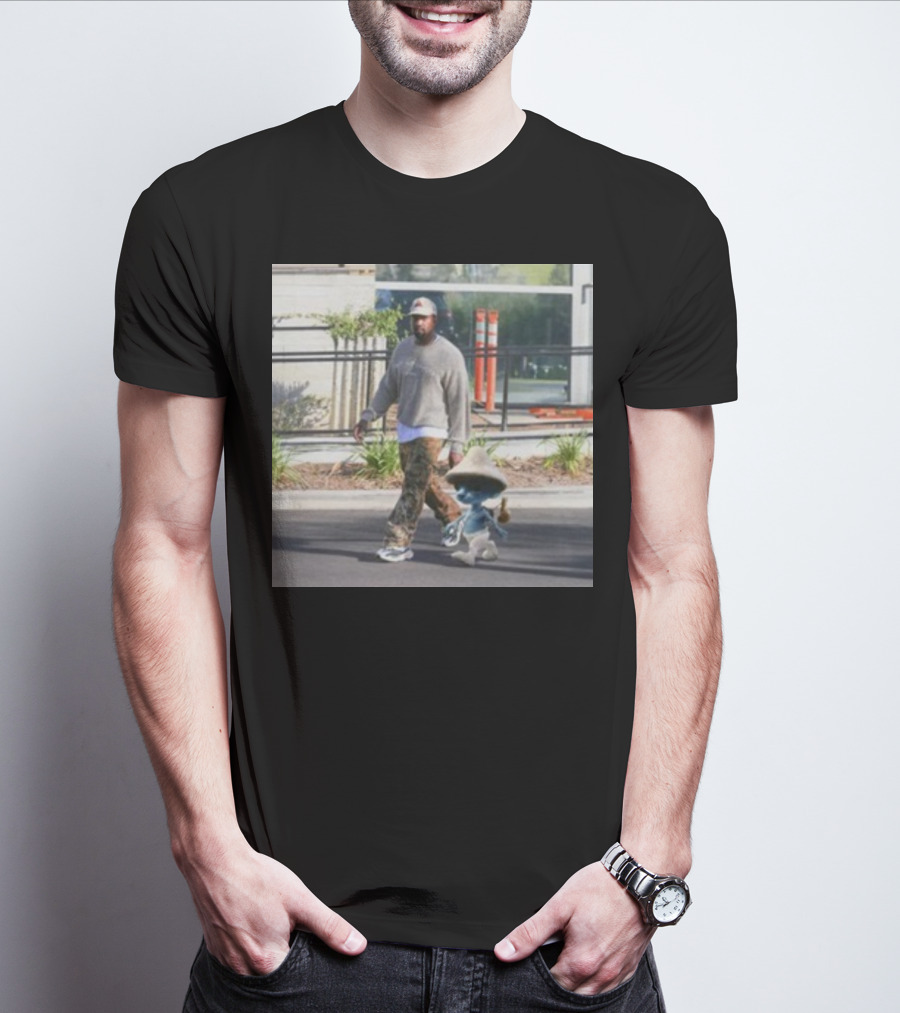 Kanye West Walking With Smurfcat Collaboration Content T-Shirt