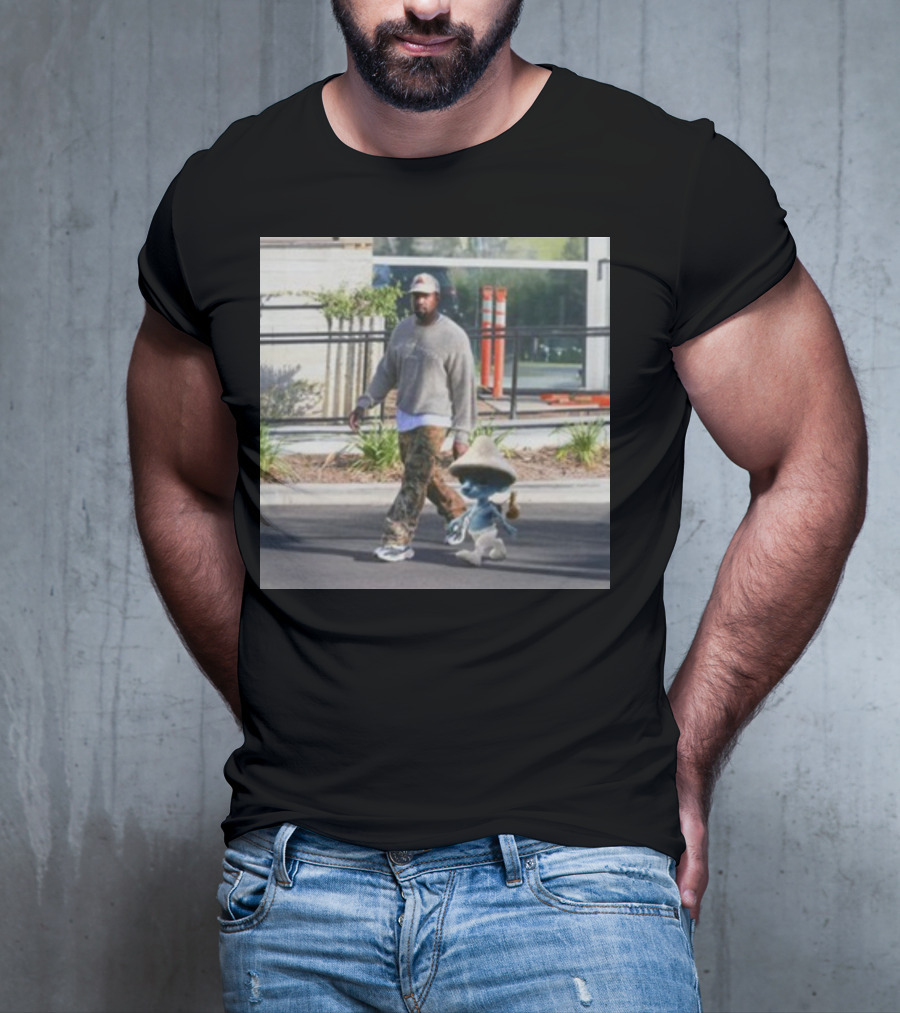 Kanye West Walking With Smurfcat Collaboration Content T-Shirt