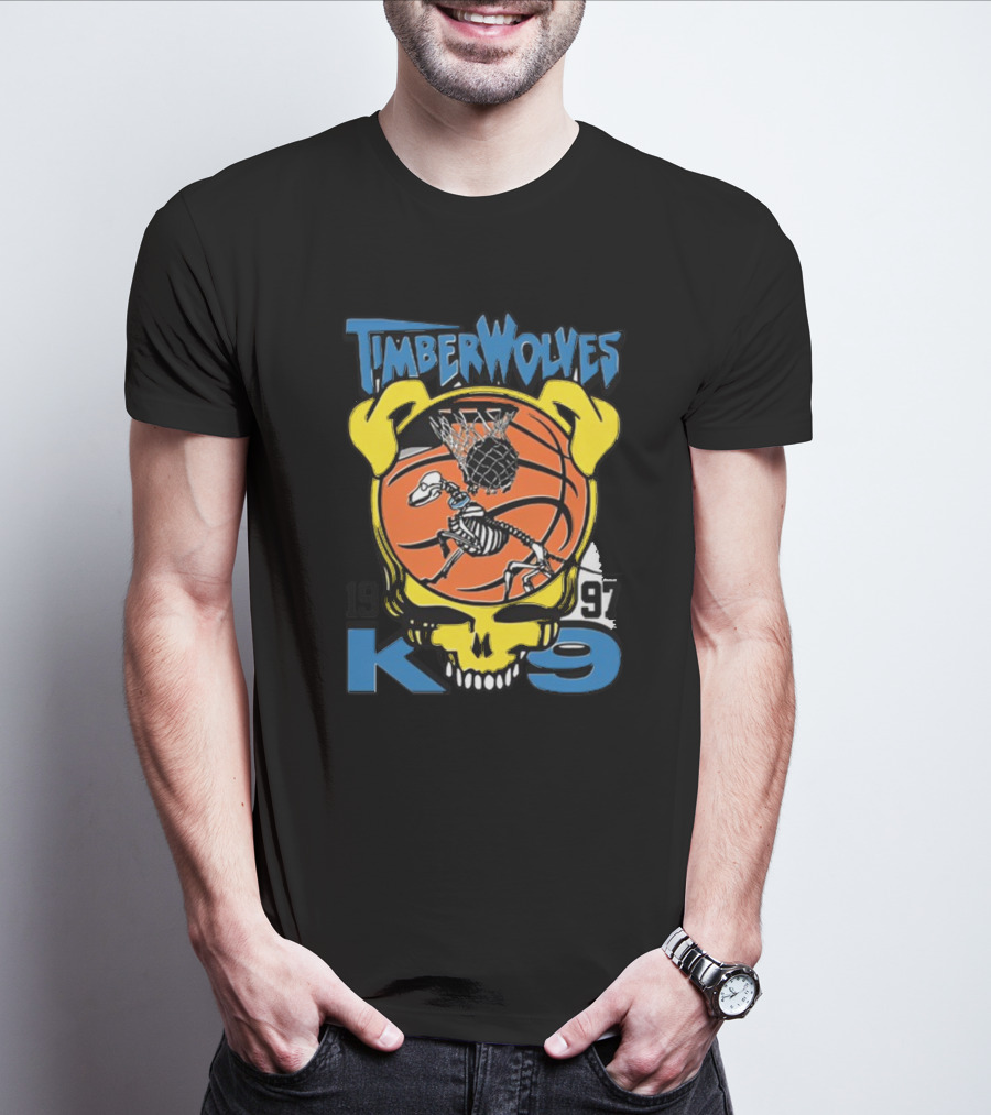 Timberwolves 1997 K-9 Basketball Skeleton Skull T-Shirt