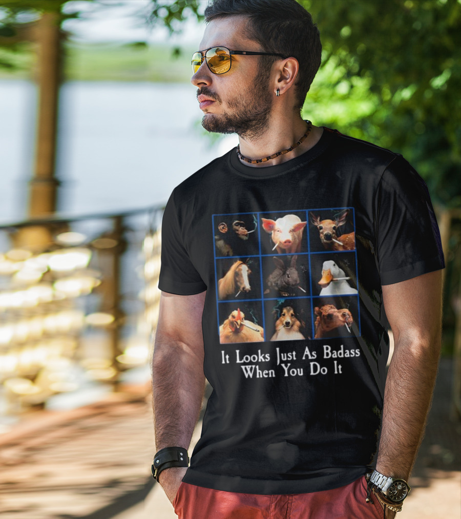 It Looks Just As Badass When You Do It Smoking Animals Grid T-Shirt