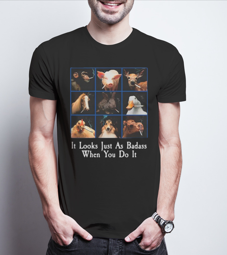 It Looks Just As Badass When You Do It Smoking Animals Grid T-Shirt