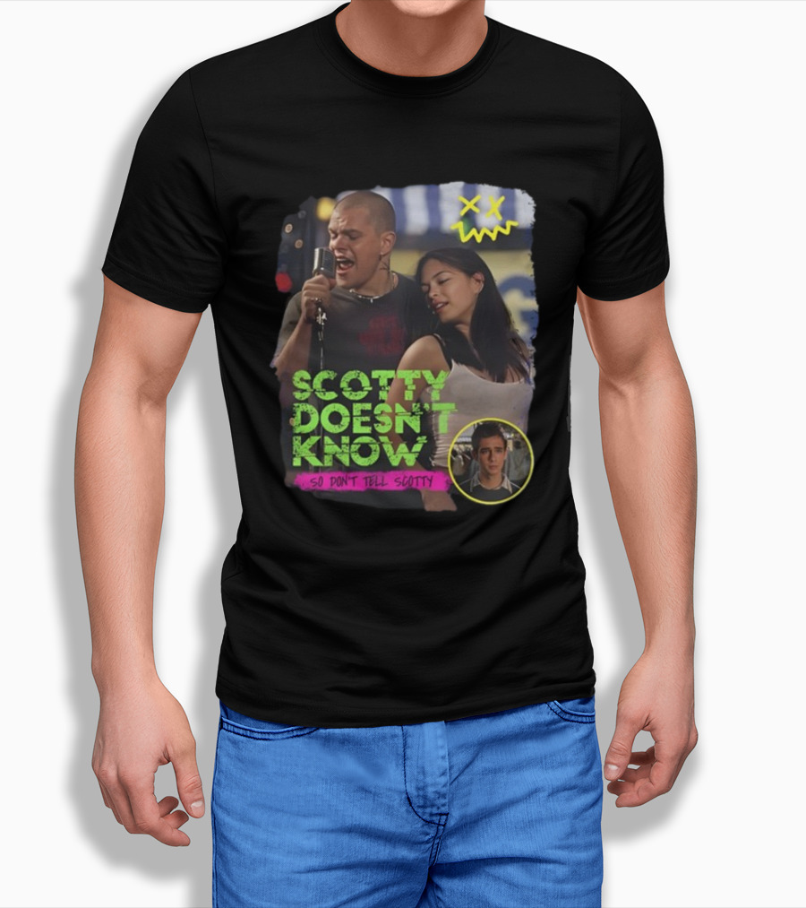Jonas Never Scotty Doesn't Know So Don't Tell Scotty Karaoke Scene T-Shirt