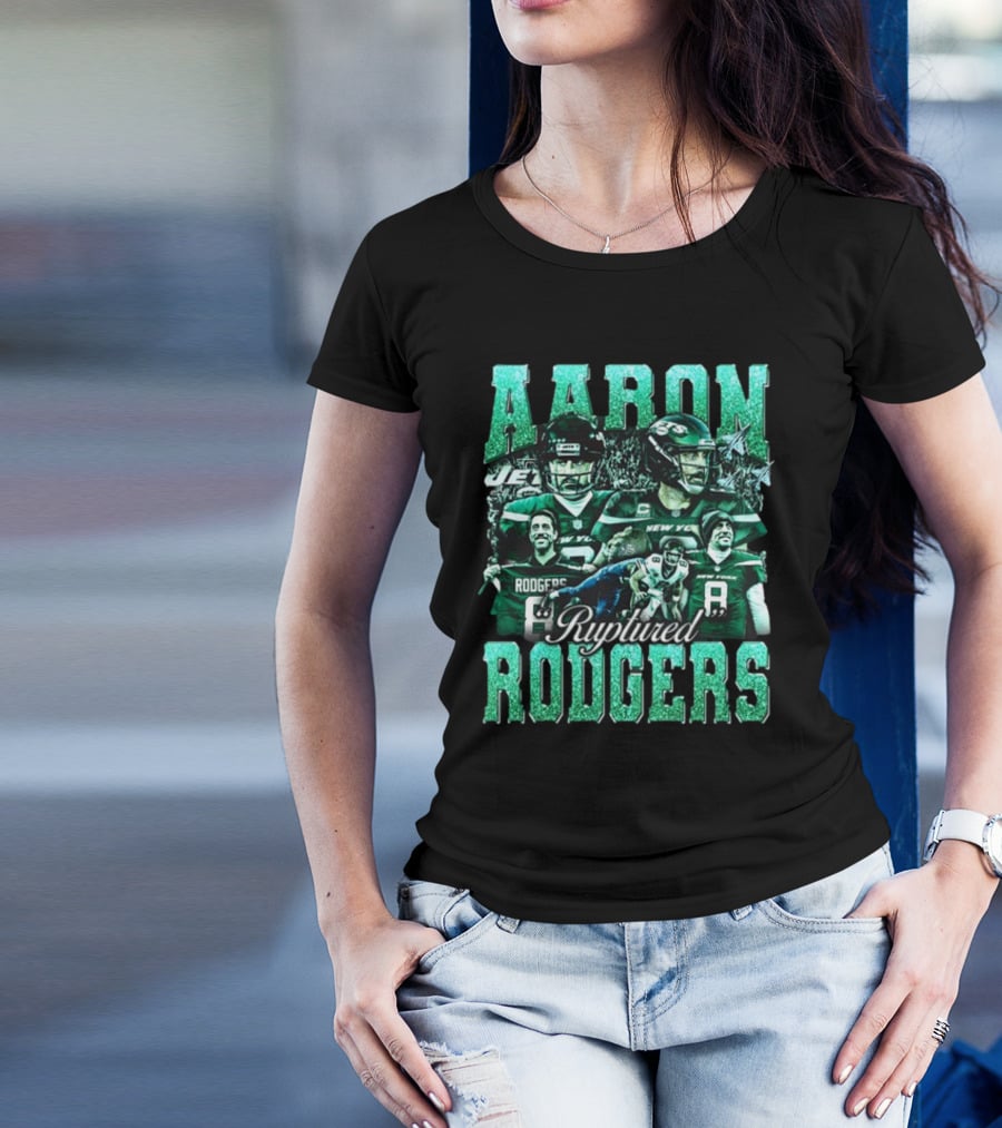 Aaron Rodgers Ruptured Rodgers New York Jets Quarterback Collage T-Shirt