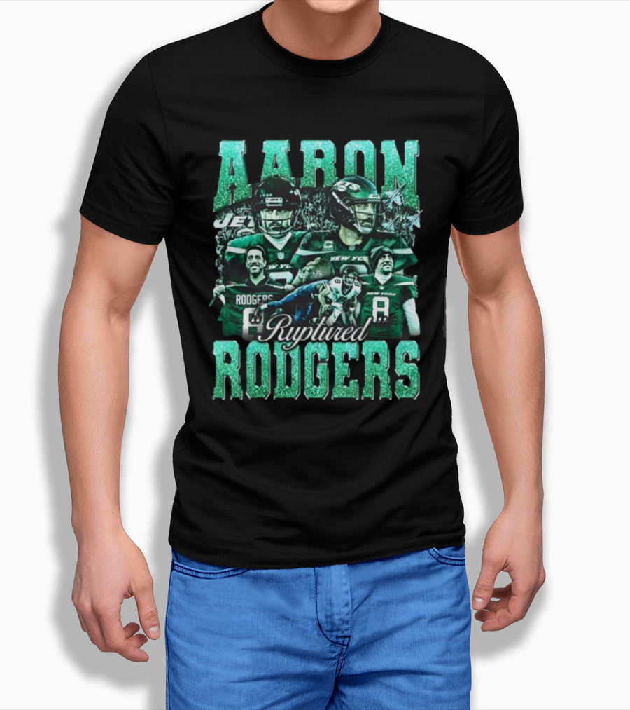 Aaron Rodgers Ruptured Rodgers New York Jets Quarterback Collage T-Shirt