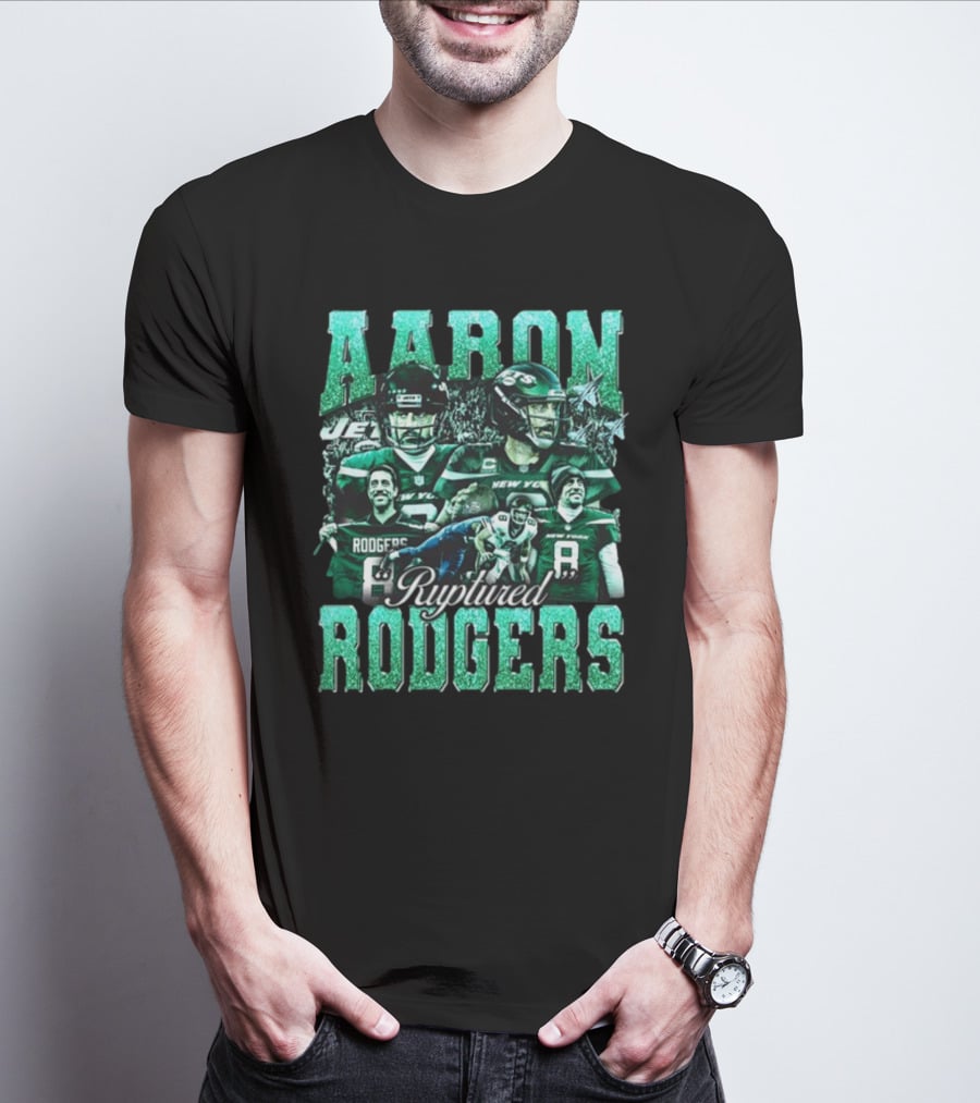 Aaron Rodgers Ruptured Rodgers New York Jets Quarterback Collage T-Shirt