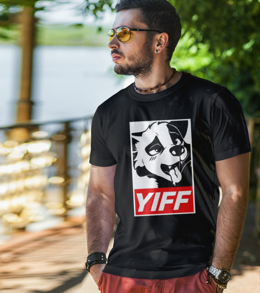 Yiff Dog Logo Red And White T-Shirt
