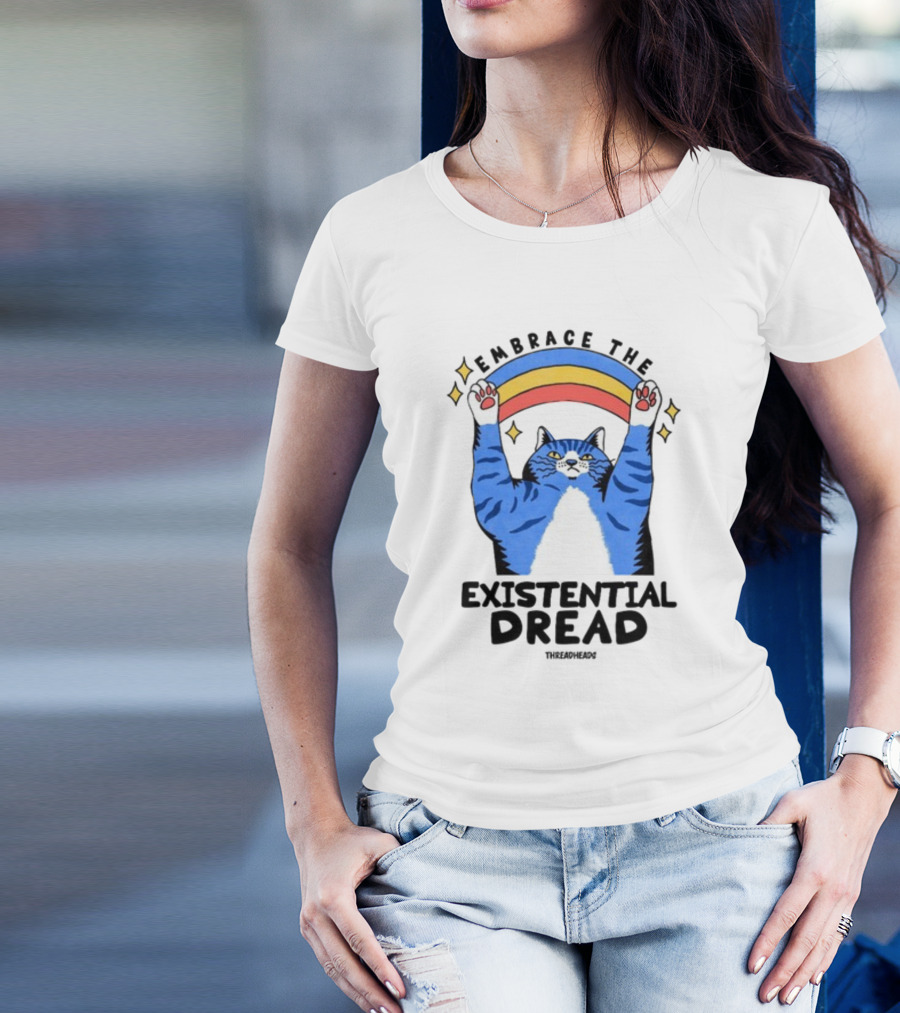 Embrace The Existential Dread Threadheads Cat Rainbow T-Shirt