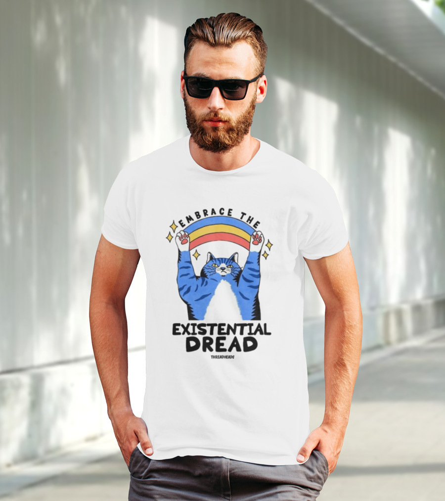 Embrace The Existential Dread Threadheads Cat Rainbow T-Shirt