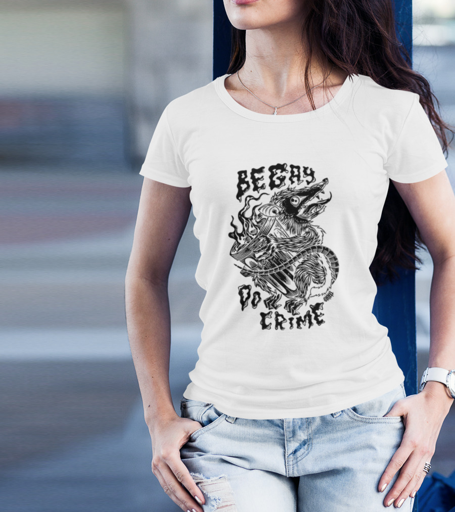 BE GAY DO CRIME RAT ILLUMINATED BY FLAMES T-Shirt