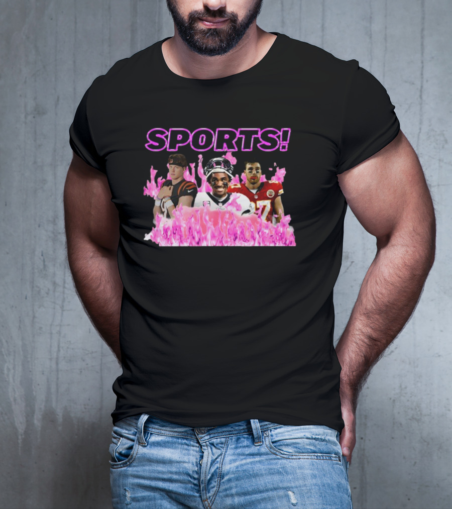 SPORTS Sadstreet Sports NFL Football Players Trio Pink Flames T-Shirt