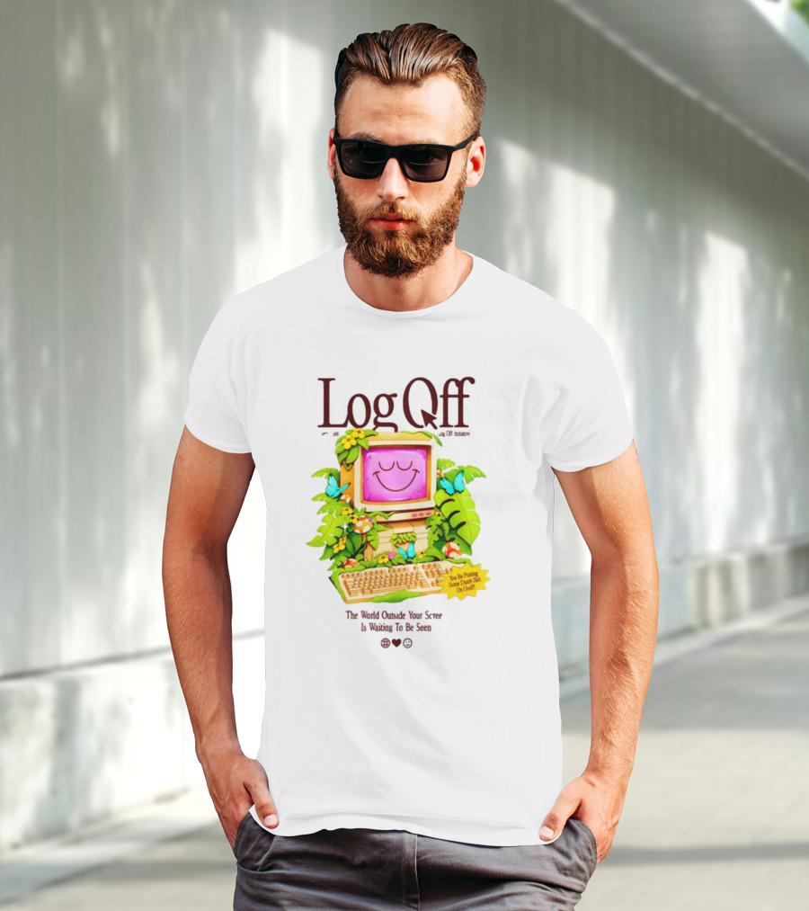 Log Off The World Outside Your Screen Is Waiting To Be Seen Vintage Computer Jungle Aesthetic T-Shirt
