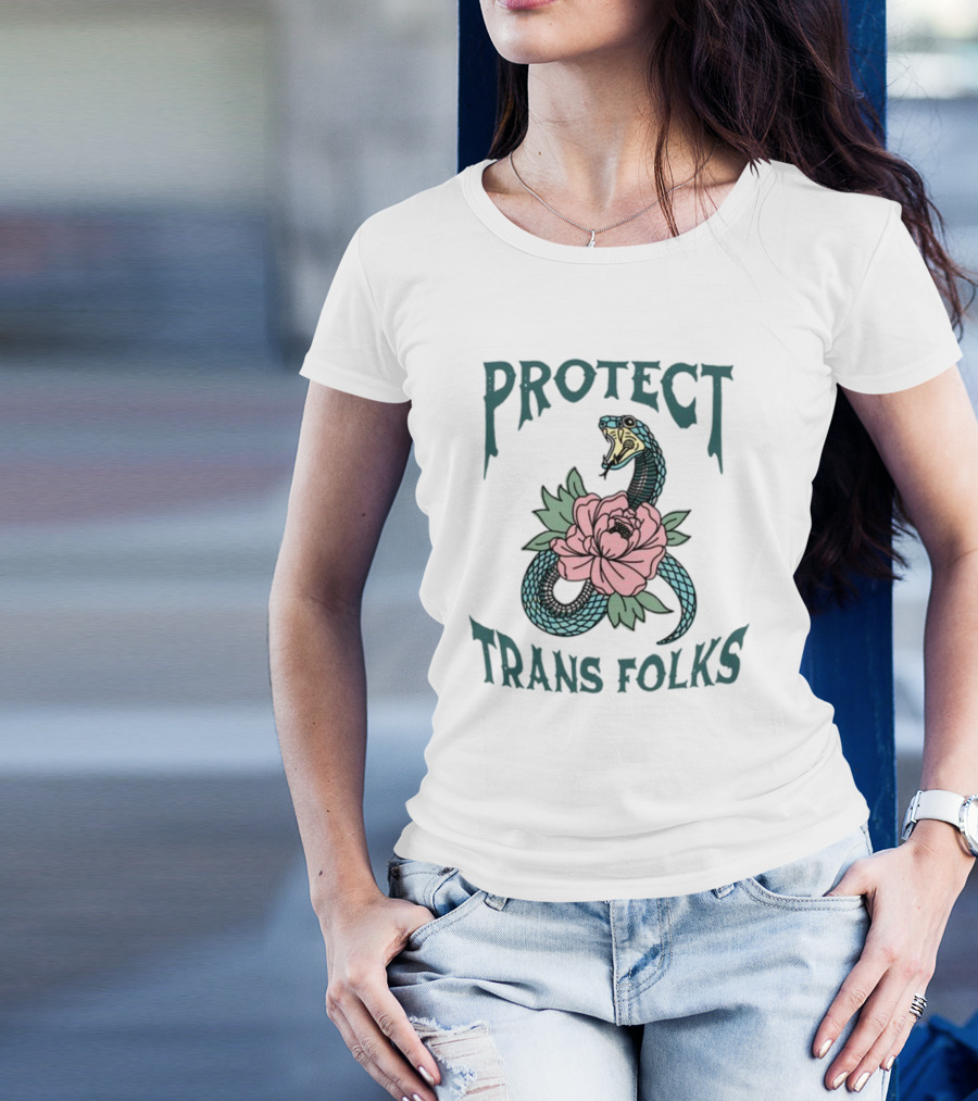 Protect Trans Folks Snake And Flower Transfigureprint T-Shirt