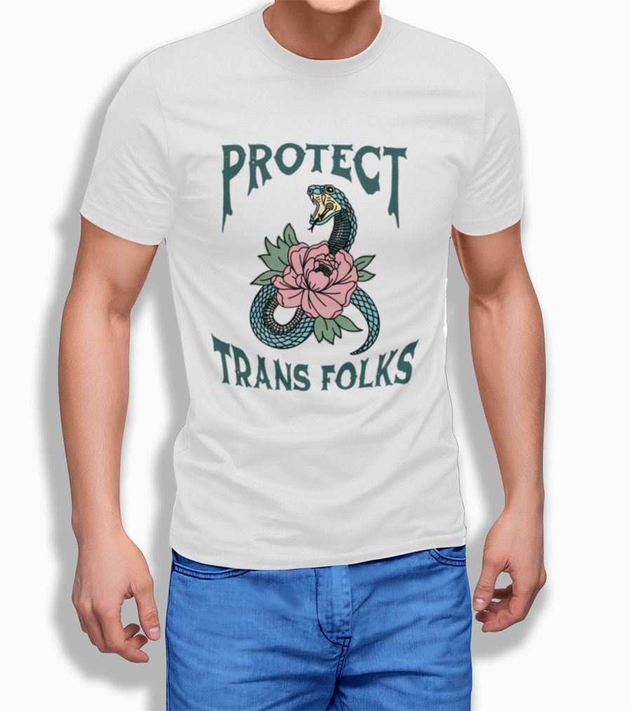 Protect Trans Folks Snake And Flower Transfigureprint T-Shirt