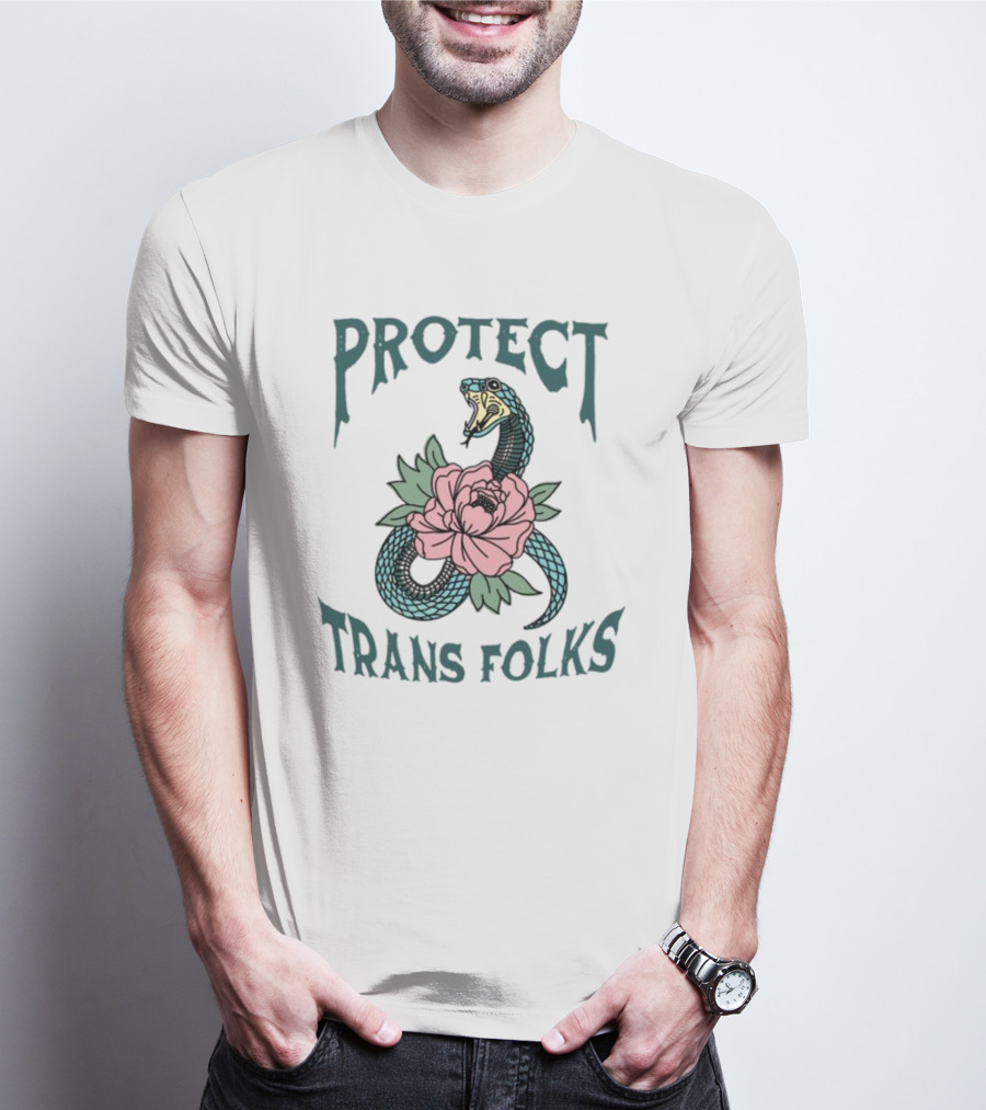 Protect Trans Folks Snake And Flower Transfigureprint T-Shirt