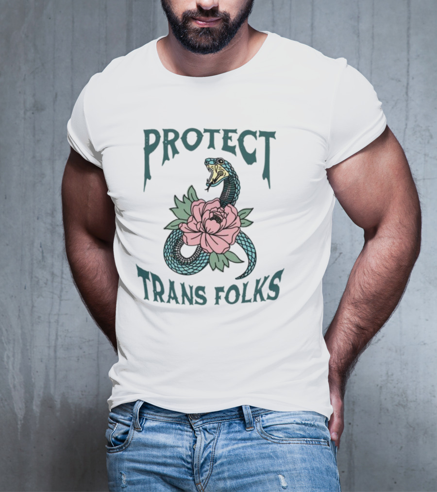 Protect Trans Folks Snake And Flower Transfigureprint T-Shirt