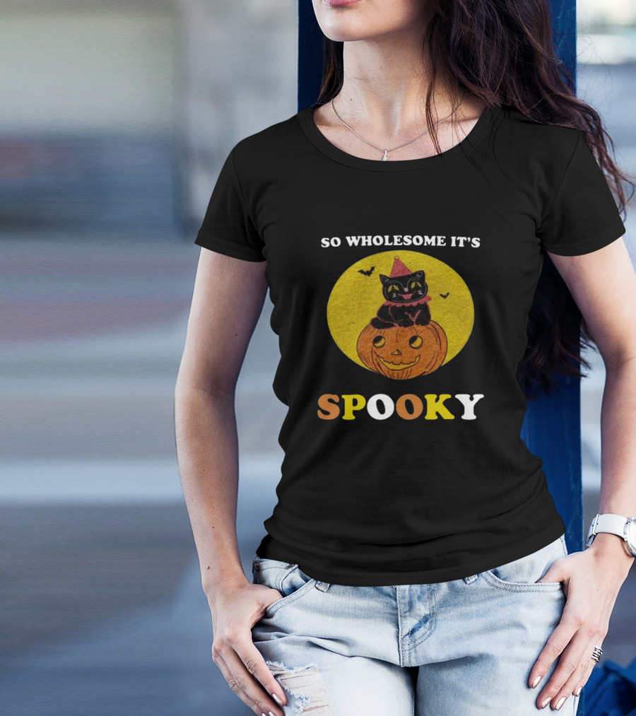 So Wholesome It's Spooky Black Cat Jack-o'-Lantern Halloween T-Shirt