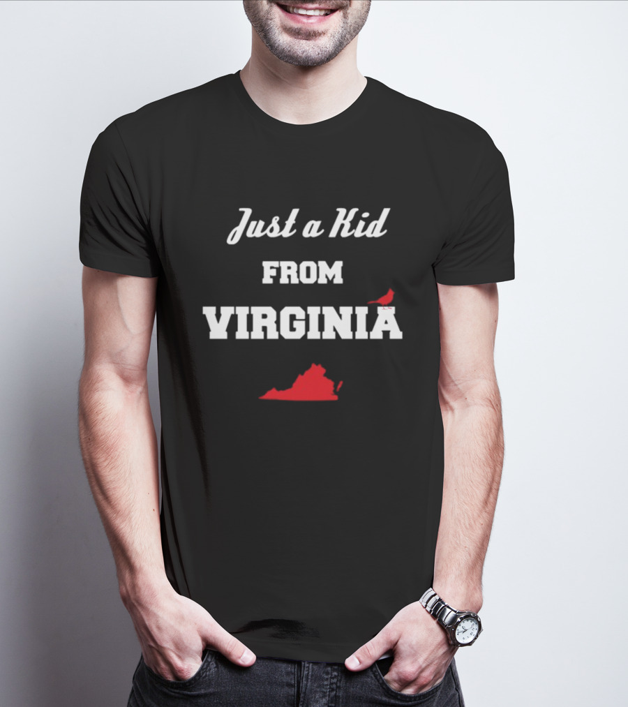 Just A Kid From Virginia With Cardinal And State Outline T-Shirt