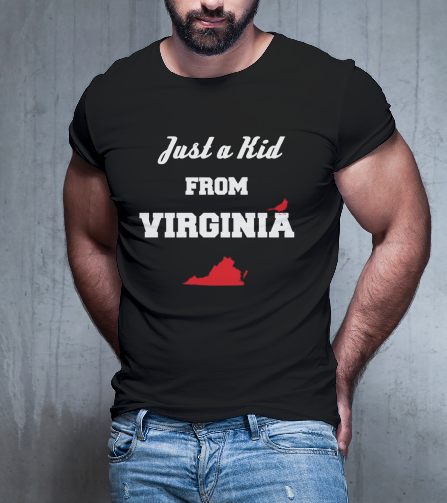 Just A Kid From Virginia With Cardinal And State Outline T-Shirt