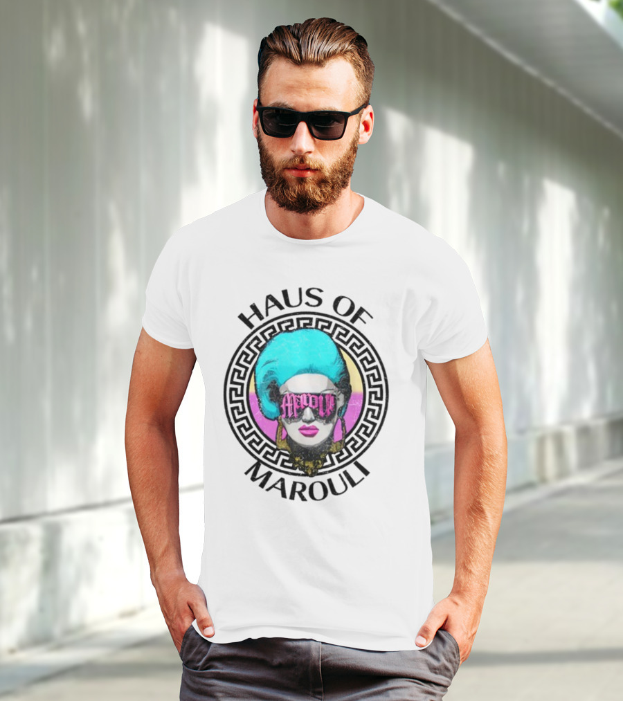 HAUS OF MAROULI Neon Glam Icon With Greek Key Border T-Shirt
