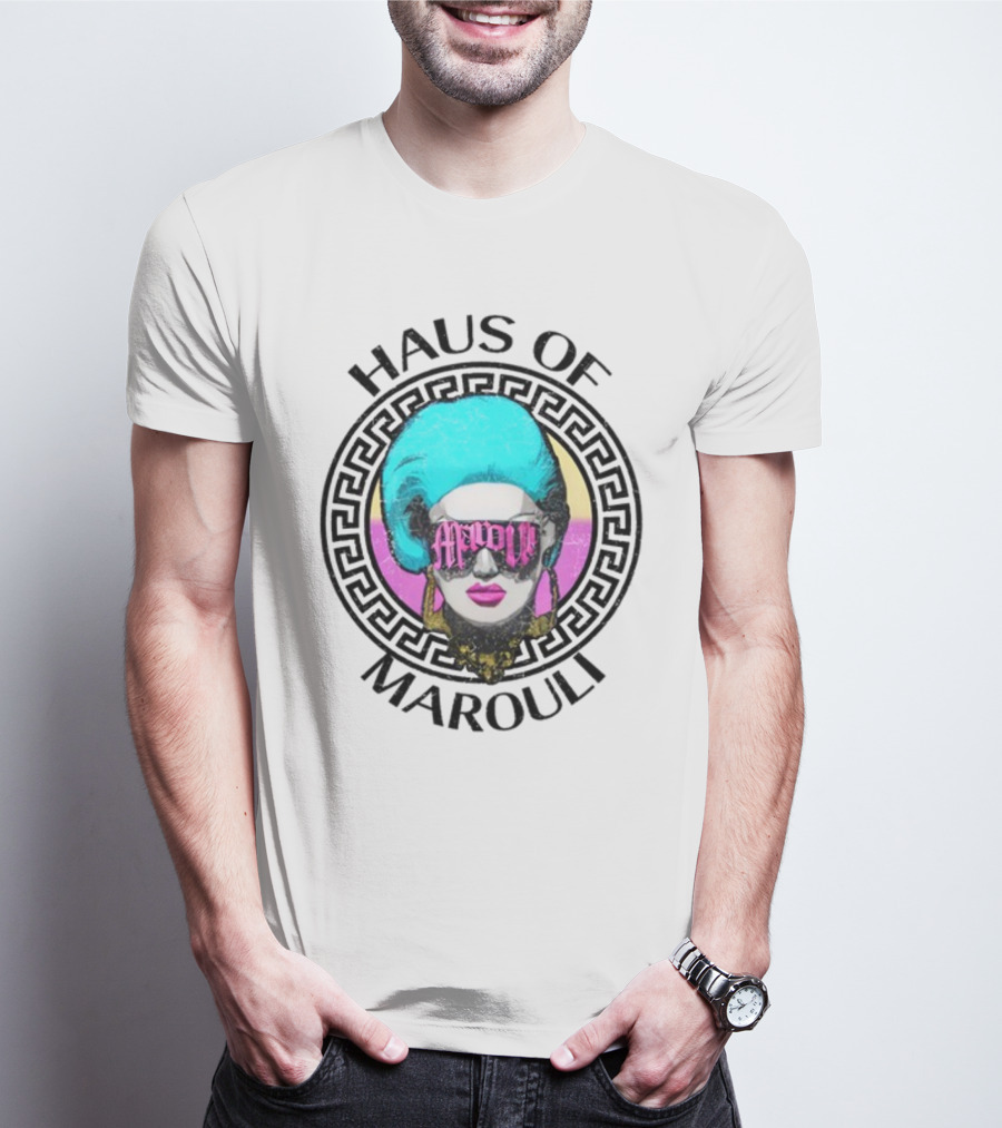 HAUS OF MAROULI Neon Glam Icon With Greek Key Border T-Shirt