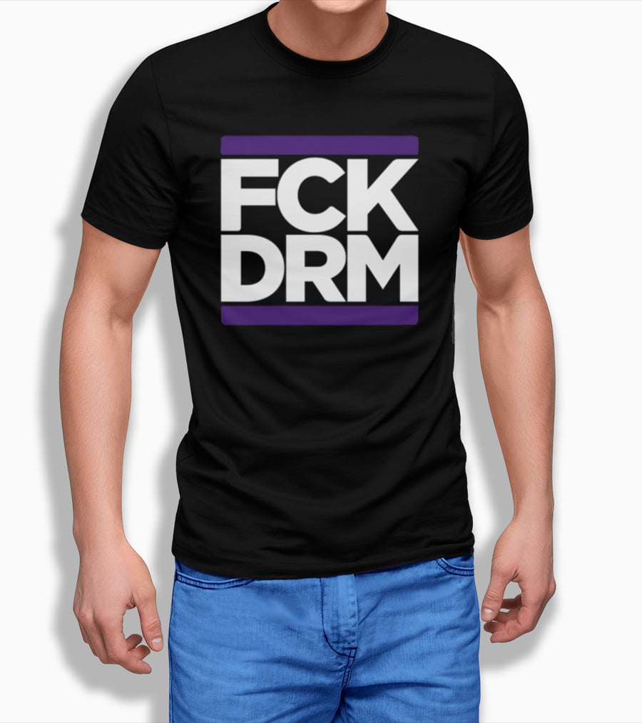 Modernvintageg Fck Drm Text Bold White Letters Purple Bars T-Shirt