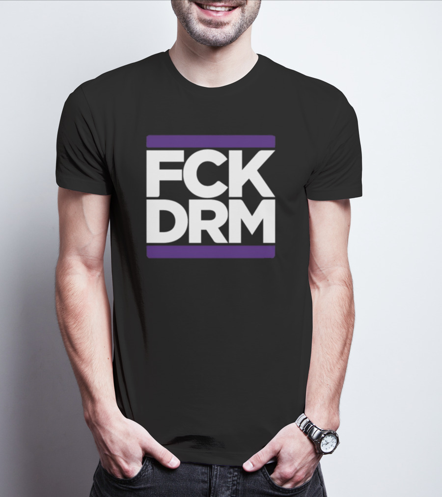 Modernvintageg Fck Drm Text Bold White Letters Purple Bars T-Shirt