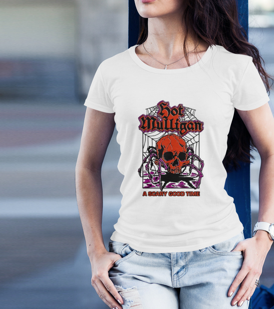 Hot Mulligan Halloween Skull Web A Scary Good Time T-Shirt