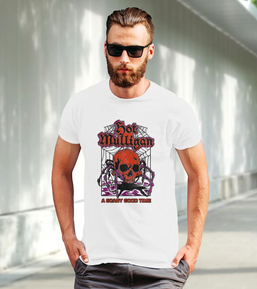Hot Mulligan Halloween Skull Web A Scary Good Time T-Shirt