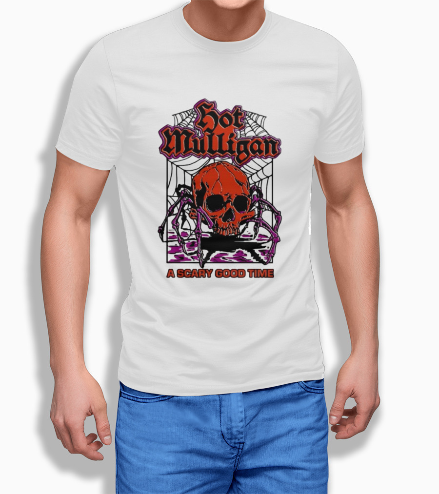 Hot Mulligan Halloween Skull Web A Scary Good Time T-Shirt