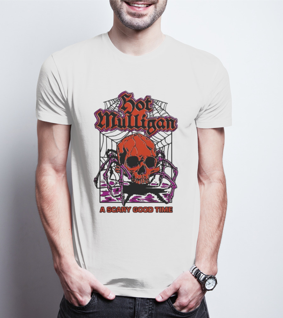 Hot Mulligan Halloween Skull Web A Scary Good Time T-Shirt