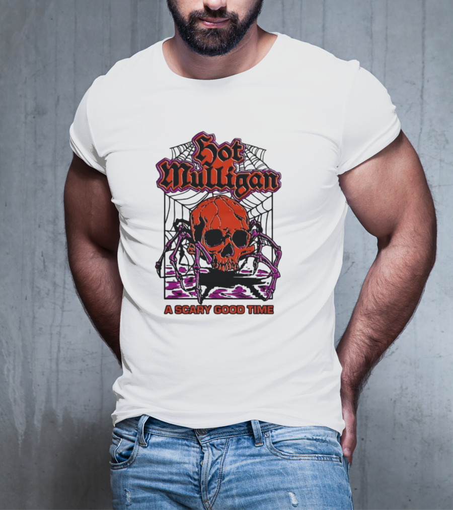 Hot Mulligan Halloween Skull Web A Scary Good Time T-Shirt