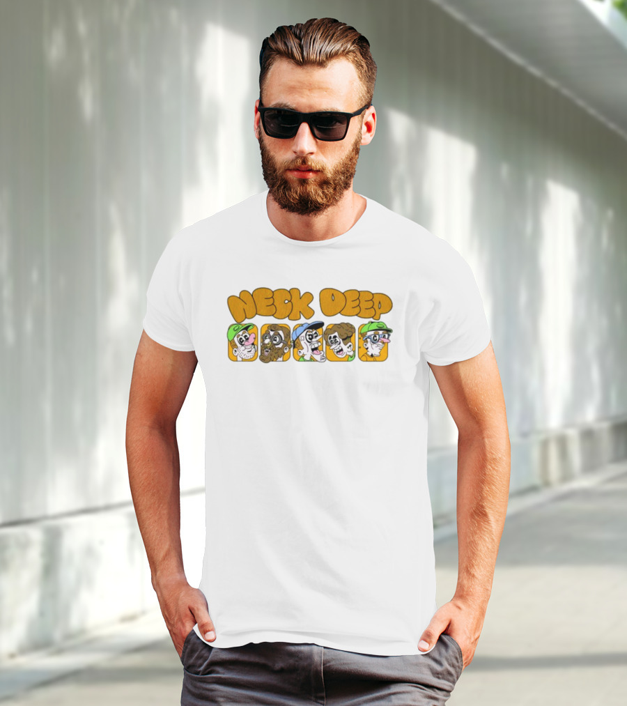 Neck Deep Cartoon Band Character Faces T-Shirt