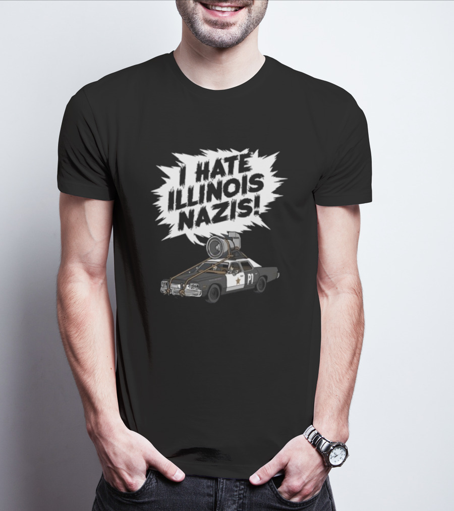 Harebraineddesign I Hate Illinois Nazis Police Car T-Shirt