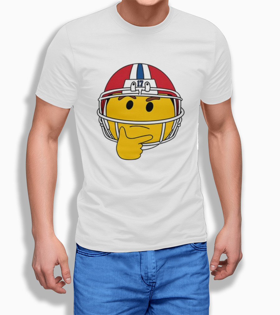 Hmm Moji Curious Thinking Face Football Helmet Red White Blue 17 T-Shirt