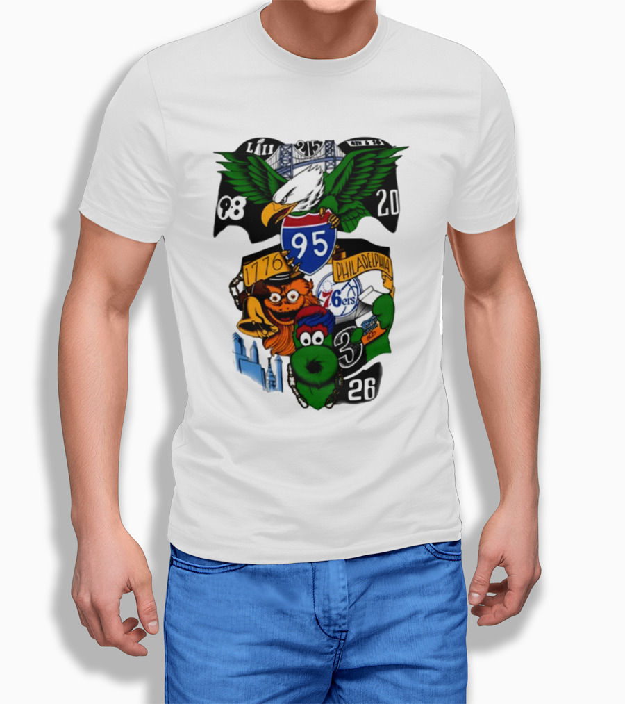 Philadelphia 215 Eagles 76ers 95 Gritty Fanatic 1776 98 26 20 Skyline LIII T-Shirt