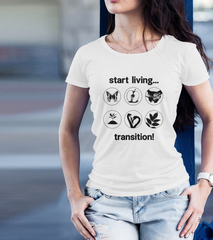 Start Living Transition Butterfly Apple Handshake Plant Growth Heart Leaves T-Shirt