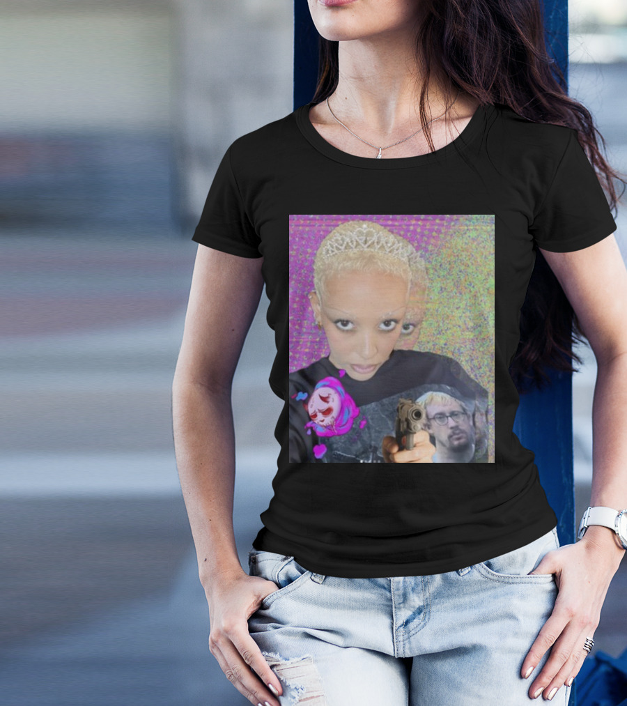 Doja Cat Sam Hyde Tiara Emoji Gun Sweater Multicolored Background T-Shirt