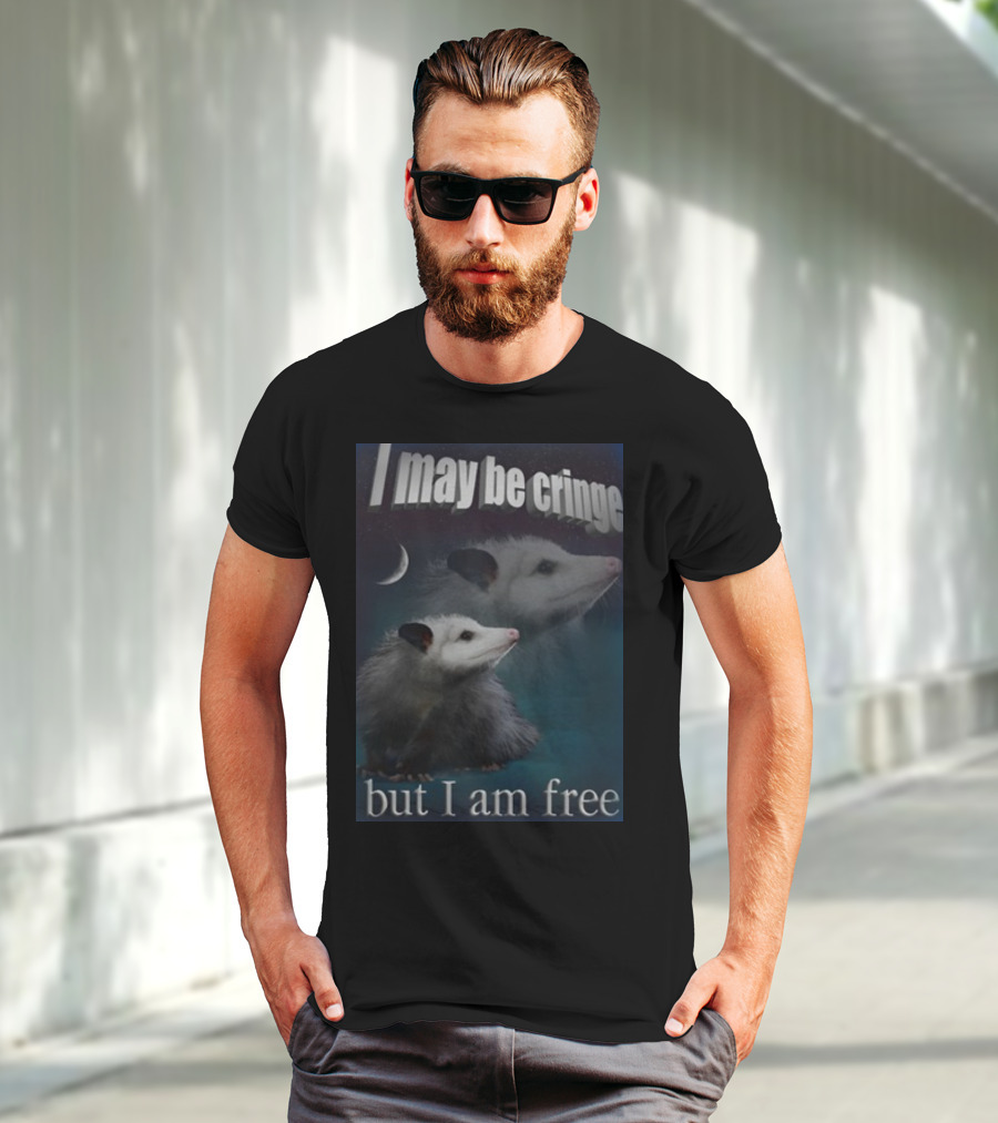 I May Be Cringe But I Am Free Possum Under Moonlight Shadow Dual Image T-Shirt