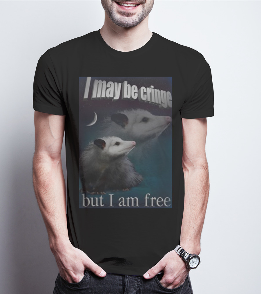 I May Be Cringe But I Am Free Possum Under Moonlight Shadow Dual Image T-Shirt