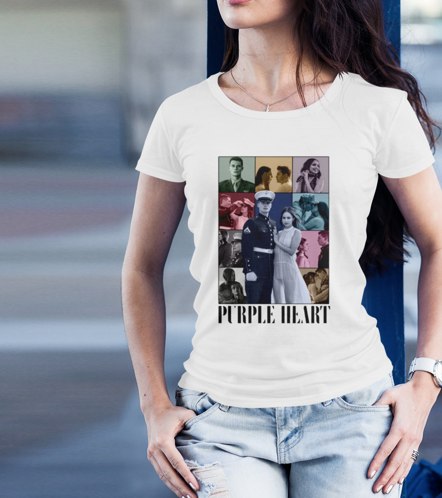 Purple Hearts Romantic Military Love Story Collage T-Shirt