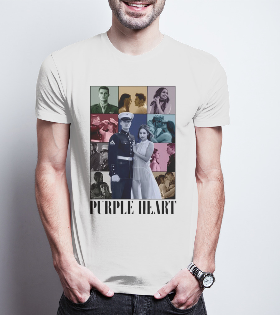 Purple Hearts Romantic Military Love Story Collage T-Shirt