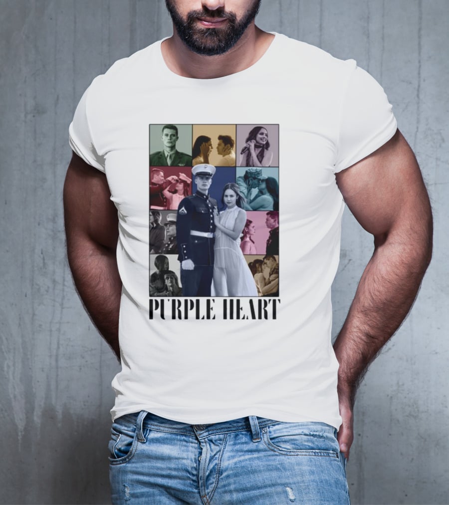 Purple Hearts Romantic Military Love Story Collage T-Shirt