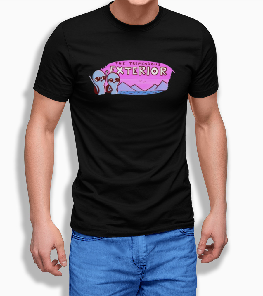 Strange Planet The Tremendous Exterior Alien Characters With Mountains And Pink Sky Scene T-Shirt