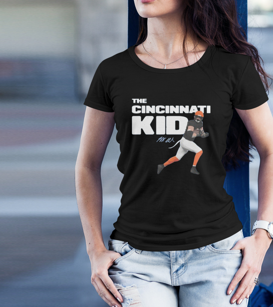 The Cincinnati Kid Football Player Graphic With Signature In Orange And Black T-Shirt
