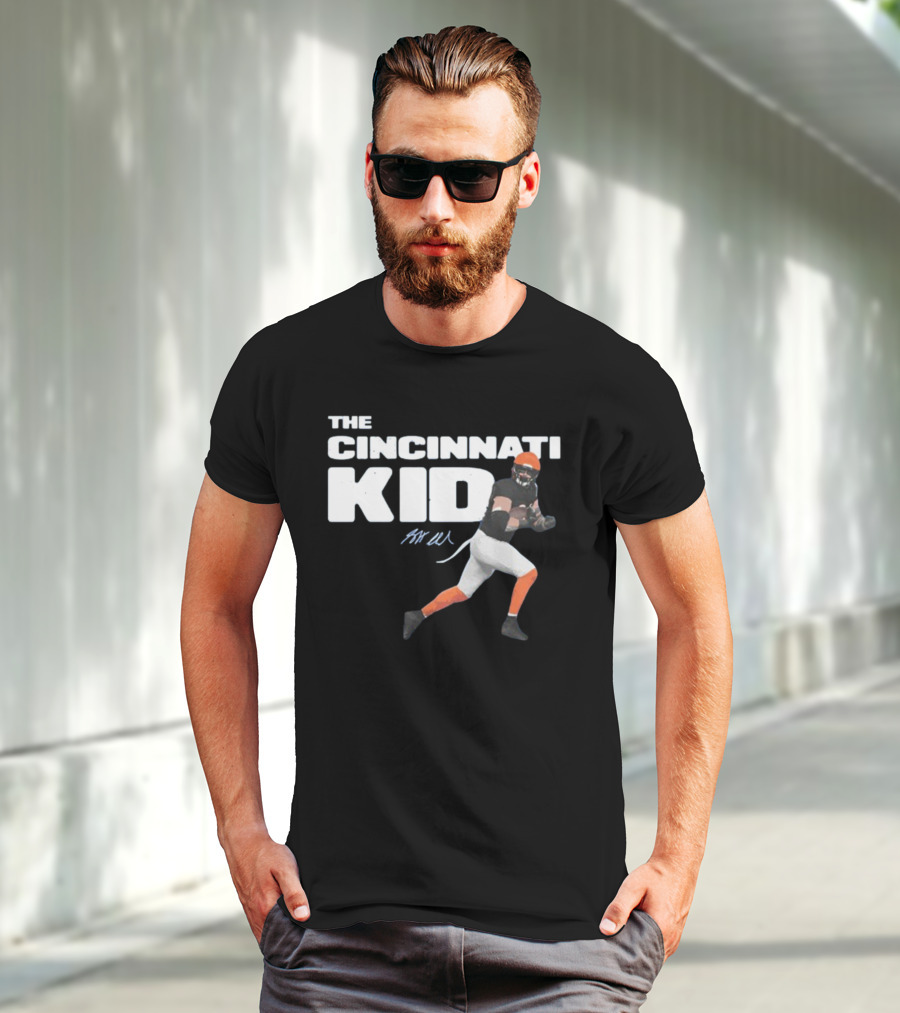 The Cincinnati Kid Football Player Graphic With Signature In Orange And Black T-Shirt