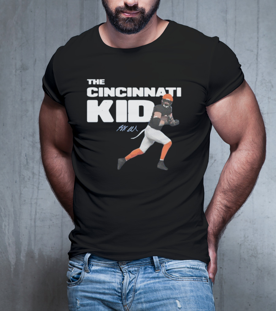 The Cincinnati Kid Football Player Graphic With Signature In Orange And Black T-Shirt