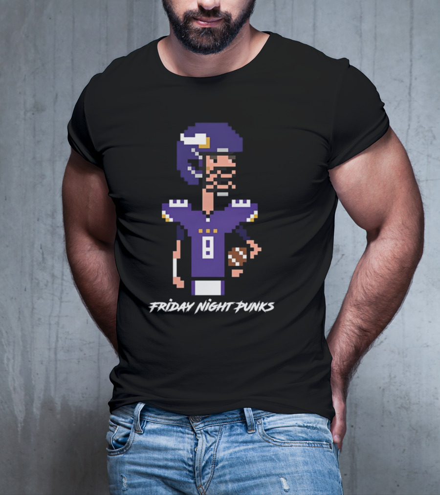 Friday Night Punks Purple Pixelated Football Quarterback Holding Ball T-Shirt