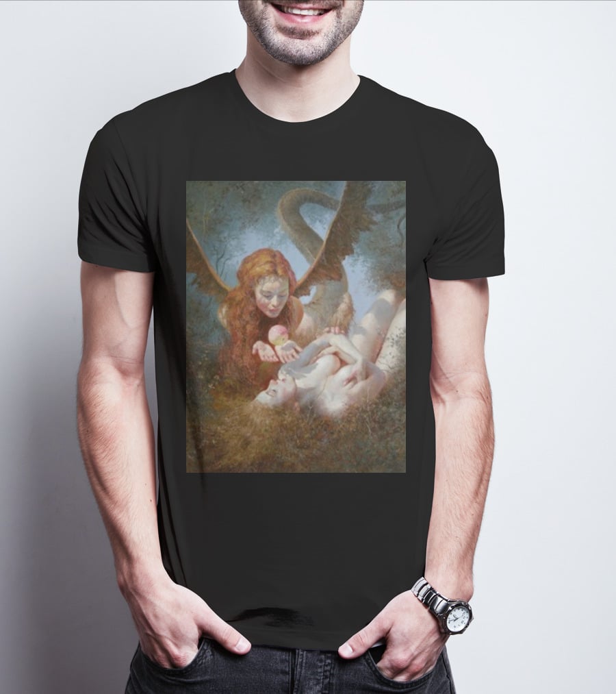 Lilith And Eve 1963 Apple Serpent Wings Mythical Encounter By Yuri Klapouh T-Shirt