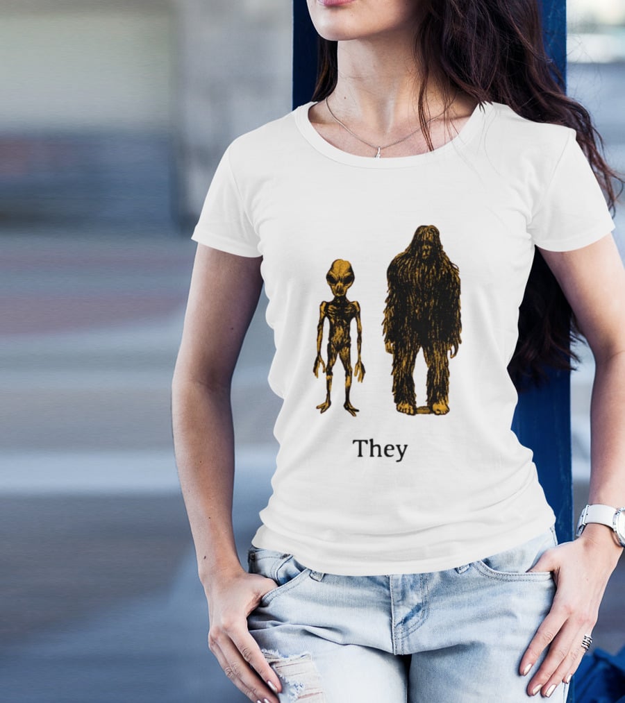 TMBGShop Cryptids They Alien Bigfoot On Sage Green T-Shirt