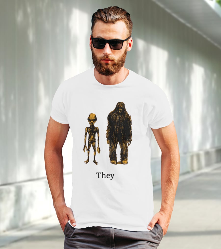 TMBGShop Cryptids They Alien Bigfoot On Sage Green T-Shirt